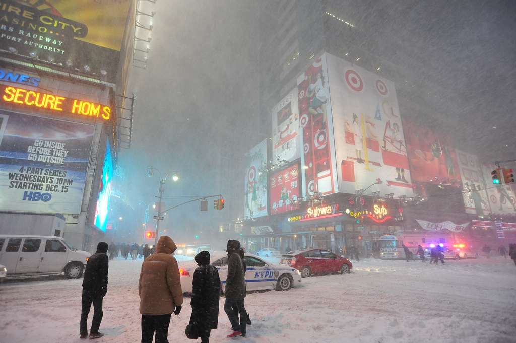 Times Square during the “Christmas Blizzard” of 2010; Photo source: Asterix611